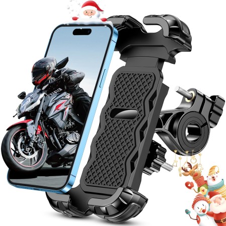 Motorcycle Phone Mount, Upgrade [Full Protection] [Security Lock] Bike Phone Mount 360° Rotatable, Phone Holder for Bicycle, Scooter, Handlebar, Widely Compatible with Cellphones (4.7-6.7”)